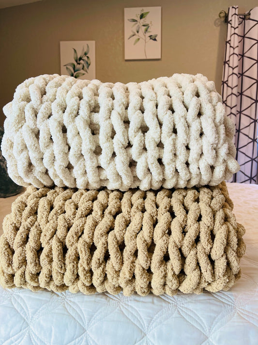 Chenille Chunky Hand-Knit Blanket