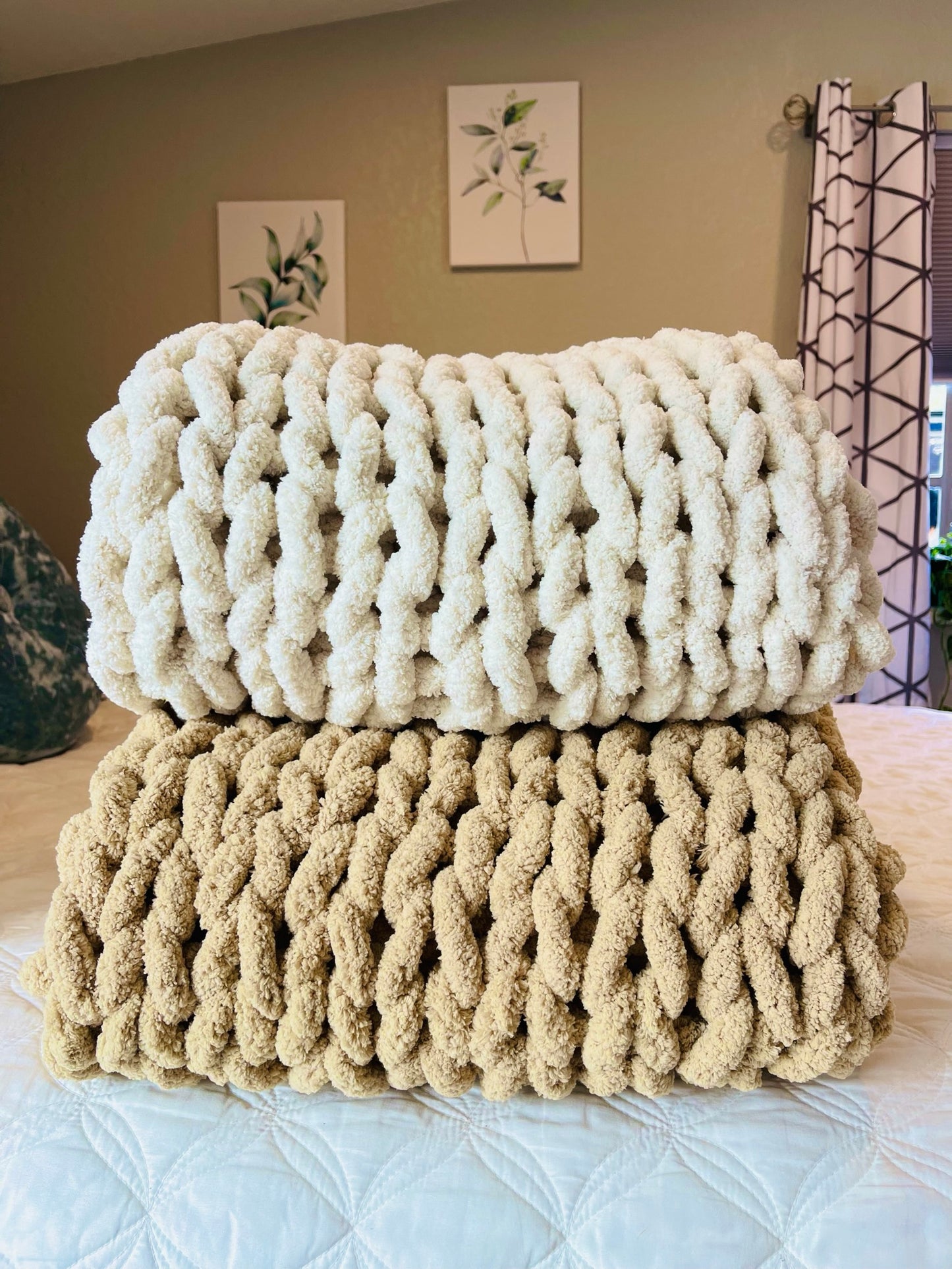 Chenille Chunky Hand-Knit Blanket