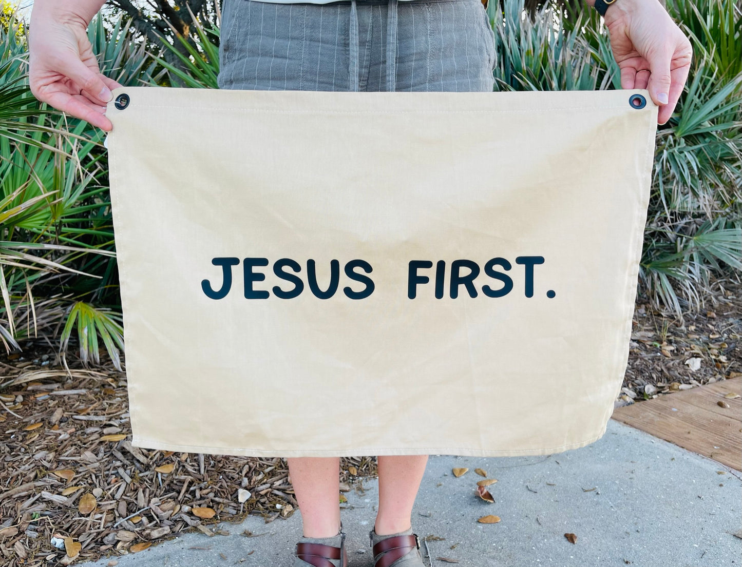 Jesus First Canvas Flag