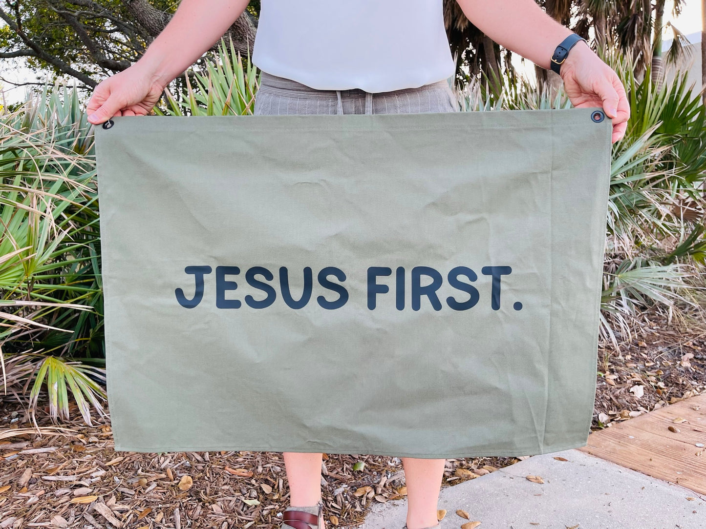 Jesus First Canvas Flag